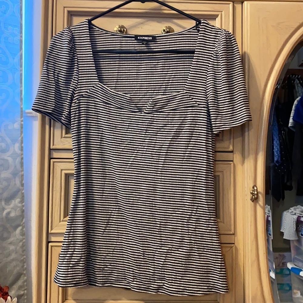 Express Stripe Square V Neck Top